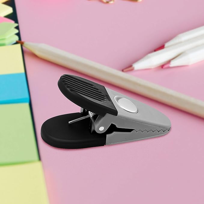10 Magnetic Memo Holders Set - Large Clip, Plastic - Silver Black