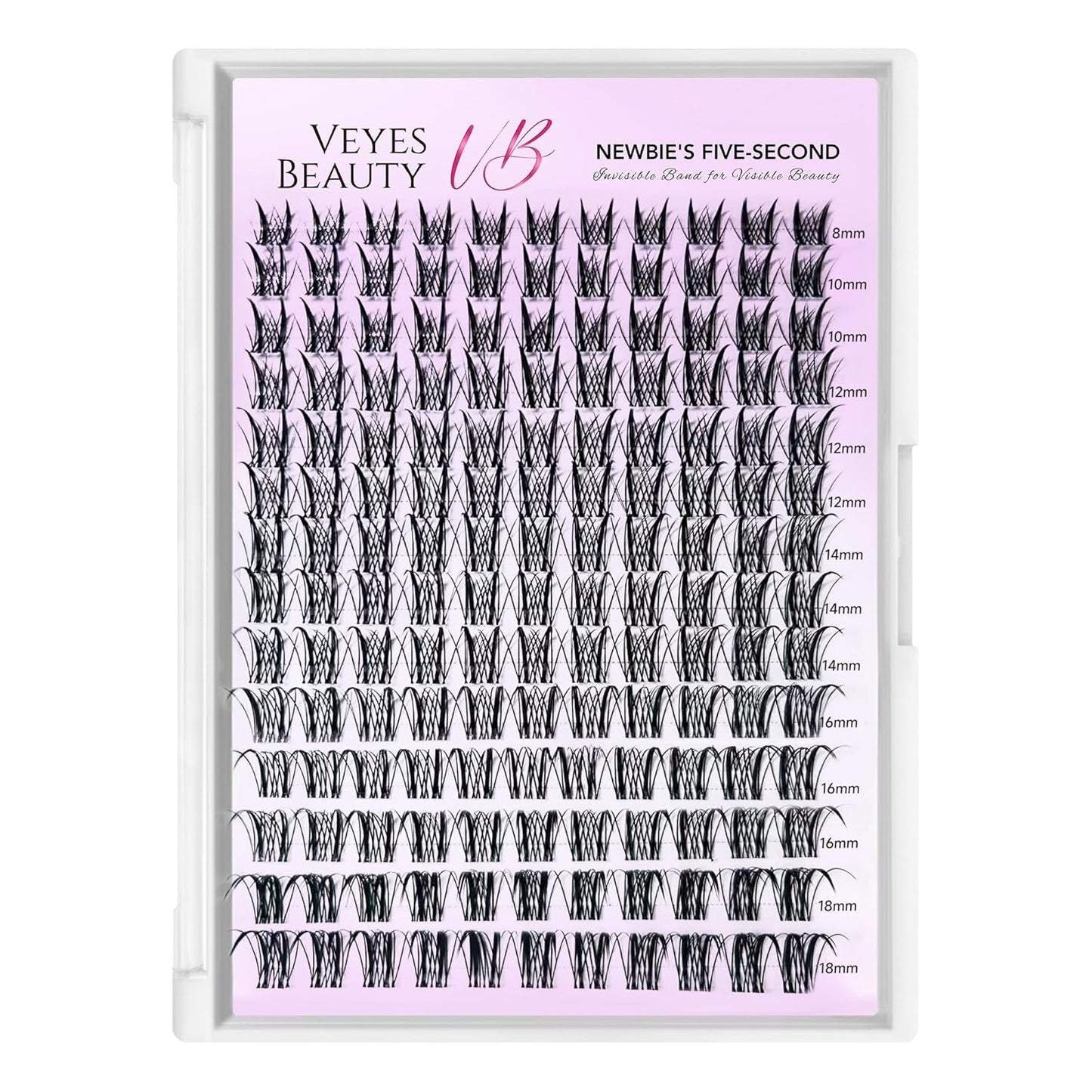 VEYESBEAUTY Lash Clusters Kit Eyelash Extensions Thin & Invisible Band DIY Individual False Eyelashes Newbie's Five-Second Series Lash Tray for Self-application, Sylph Lashes 8-18mm Mixed Length