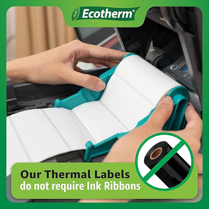 4" x 2" Thermal Labels | 4 Rolls | 3040 Labels | fits Zebra, Munbyn, Rollo, Godex, Arkscan, iDPRT, Offnova Thermal Label Printers and More | Blank White Adhesive Stickers by Ecotherm