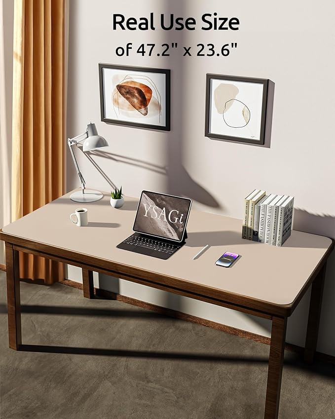 YSAGi Leather Desk Protector, Office Mat, Large Mouse Mat, Non-Slip PU Leather Blotter, Laptop Pad, Waterproof Writing Pad for Office and Home (Eggshell, 47.2" x 23.6")