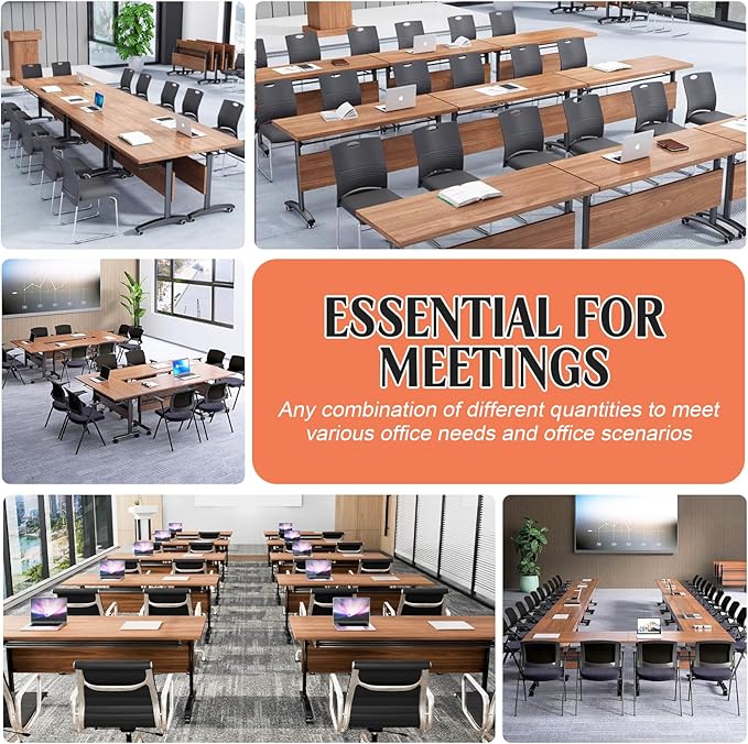 Conference Table,55.1''Folding Conference Room Table for 4-12 People,Mobile Flip Top MeetingTraining Table with Different Coulor and Styles for Offices, Classrooms,Meeting Room (4, 61''D)