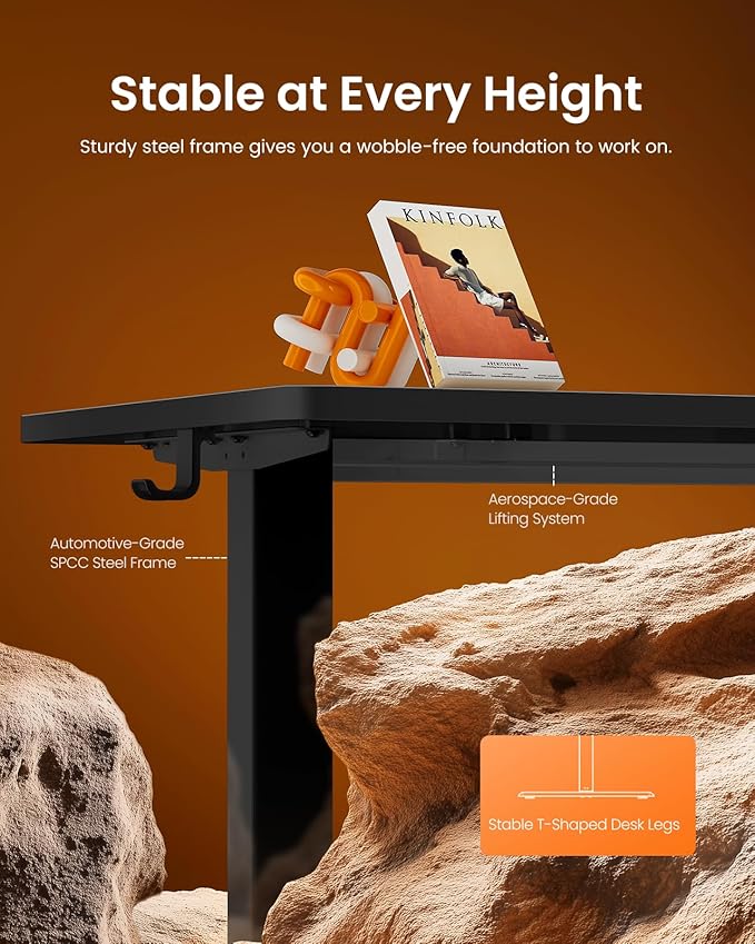 ErGear Height Adjustable Electric Standing Desk, 47.2 x 23.6 Inches Sit Stand up Desk, Memory Computer Home Office Desk with Two-Piece Desktop (Carbon Fiber Black)