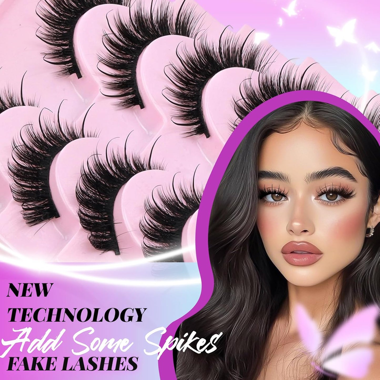 Losha Lashes Fluffy False Eyelashes 10 Pairs Spiky Cat Eye Lashes Kit with Lash Glue and Lash Tweezers 3D Volume Fake Eyelashes Soft Faux Mink Lashes Pack (Bold)