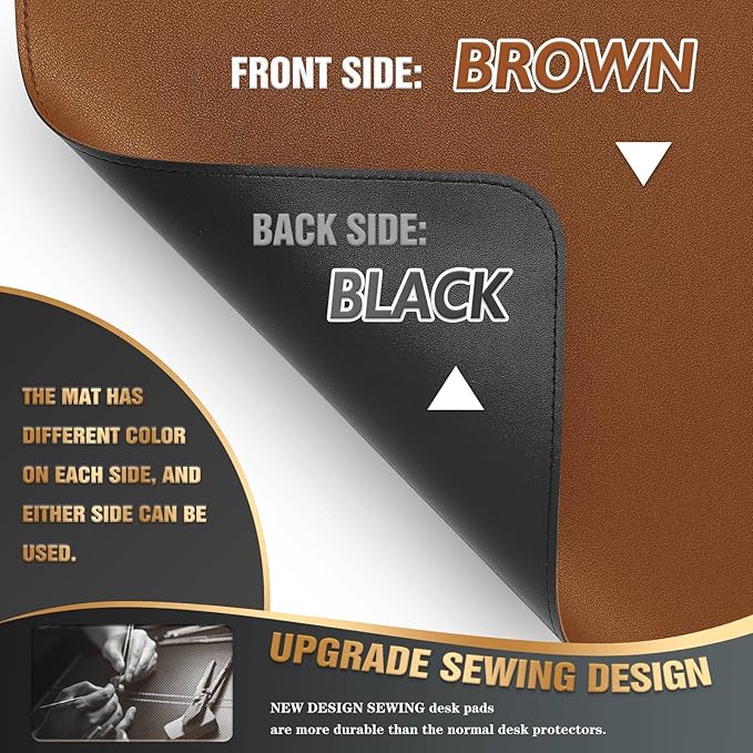 K KNODEL Desk Mat, Blotter, Dual-Sided Office Desk Pad, Waterproof Desk Mat for Desktop, Desk Blotters, PVC Leather Pad Protector (Brown, 35.4" x 17")