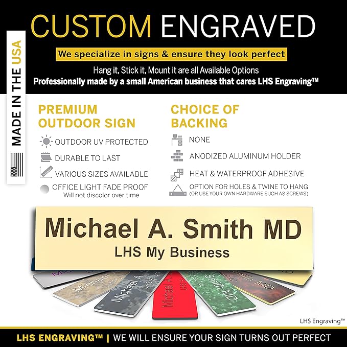 Custom Name Plate with Choice of Mounting for Walls, Doors, Desk Holders, Cubicles, Hanging and More - Personalized Ivory Plastic Brown Letters - USA Made 2x8 - B5