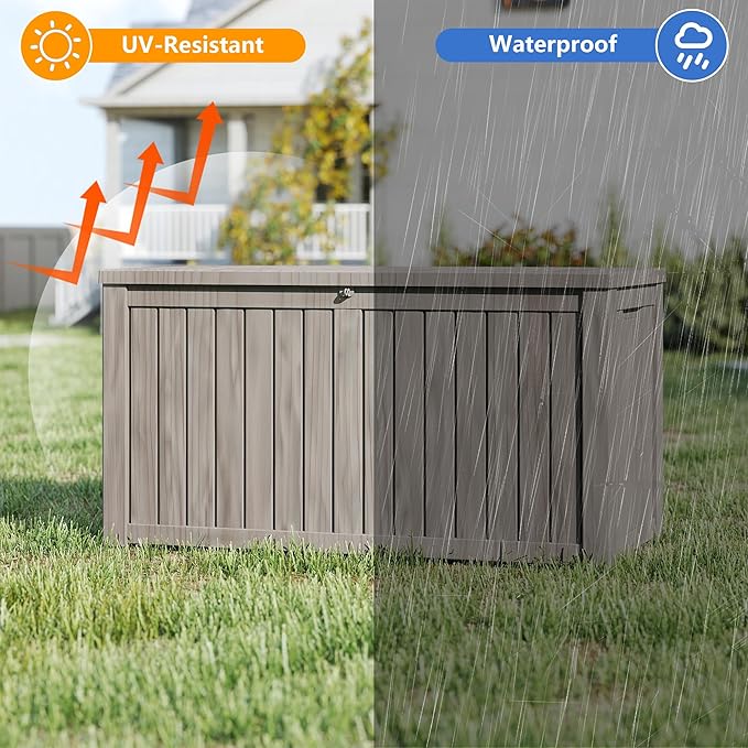 Yardgrace 270 Gallon Outdoor Storage Box Waterproof, Resin Deck Boxes with Lockable Lid & UV-Resistant for Patio, Pool, Garden Furniture Cushions & Accessories, Coffee