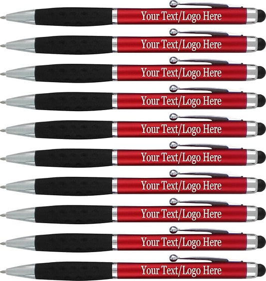 SyPen Customized Pens With your Custom Logo or Text-600 Pack Bulk-for Businesses, Parties, and Events, 2 in 1 Ballpoint Pen & Stylus Compatible with Touchscreen Devices, Red Barrel, Black Ink