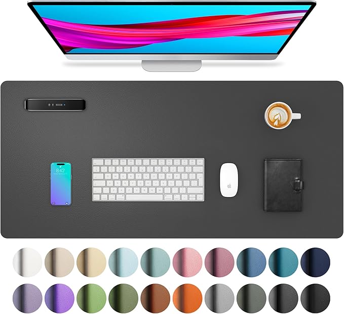 Aothia Leather Desk Pad Protector, Mouse Pad, Office Desk Mat, Non-Slip PU Leather Desk Blotter, Laptop Desk Pad, Waterproof Desk Writing Pad for Office and Home (Gray,23.6" x 13.7")