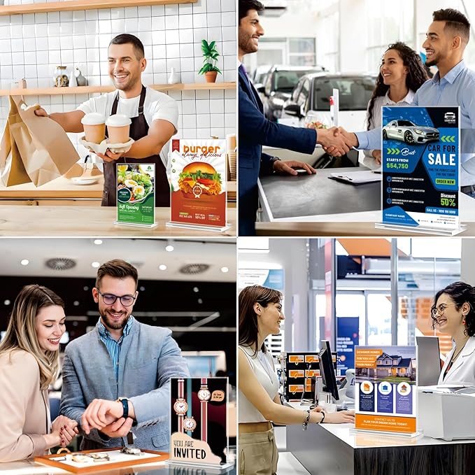 Acrylic Sign Holder 4x6 - 16 Pack Clear Display Stand Vertical Picture Holders for Tables, Double Sided T Shape Flyer Holder Plastic Picture Frame Sign Holder for Store,Restaurants,Hotels,Office