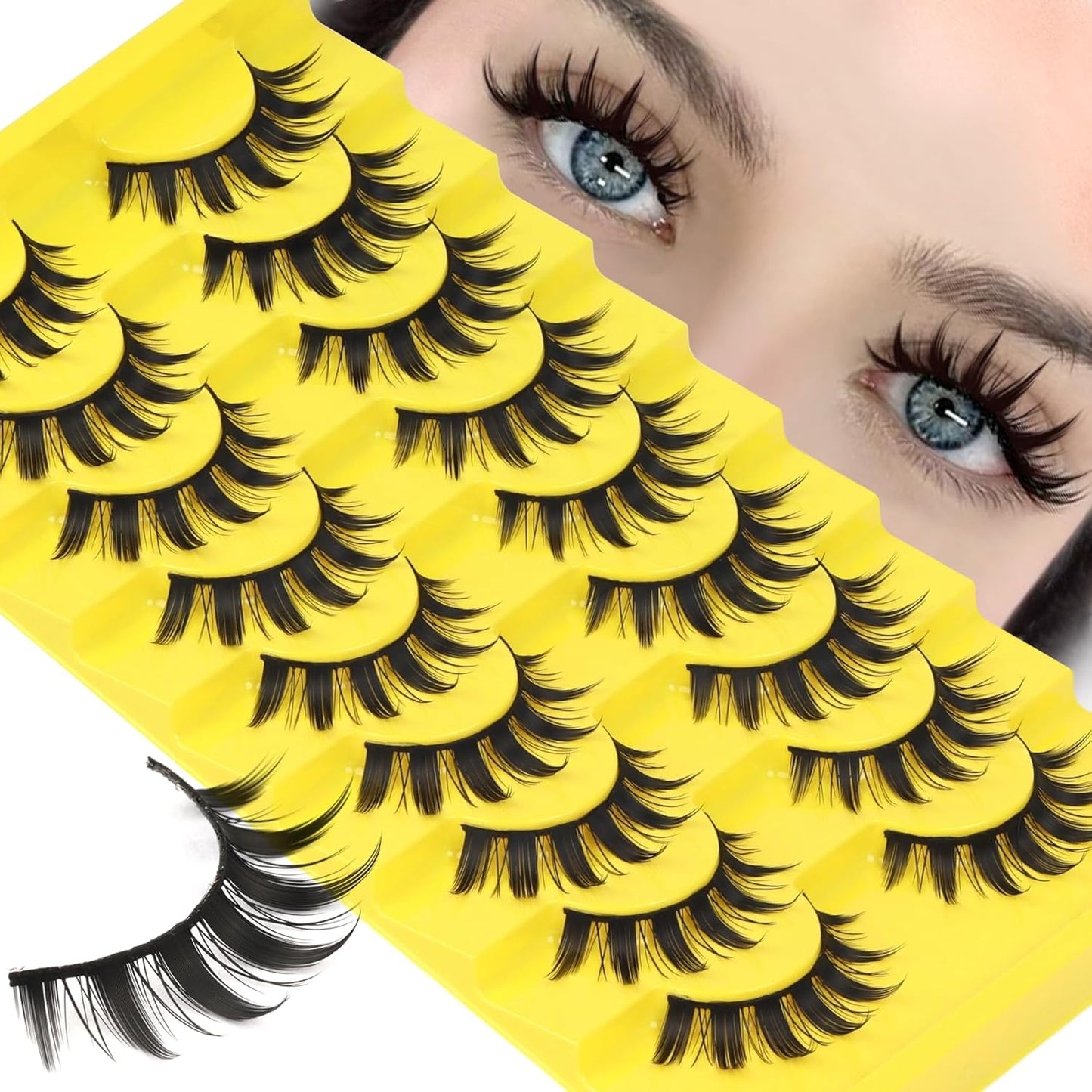 Losha Lashes Spiky Manga Lashes Wispy Anime False Eyelashes 9 Pairs 8D Asian Eye Lashes Natural Anime Fake Eyelashes (Lovely)