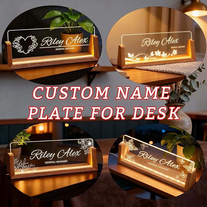 Acrylic Desk Name Plate Personalized, Custom Light Up Office Sign for Boss Employee Teacher, Appreciation Gifts for Coworkers, Professional Desk Decor