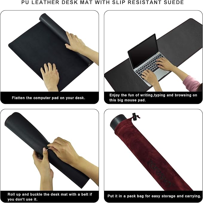 ZORESYN Desk Pad (59.1"x19.7"), PU Leather Desk Blotter Protector, Large Gaming Mousepad Desk Mat - Waterproof Non Slip Base Keyboard Extended Mouse Mat (Black)