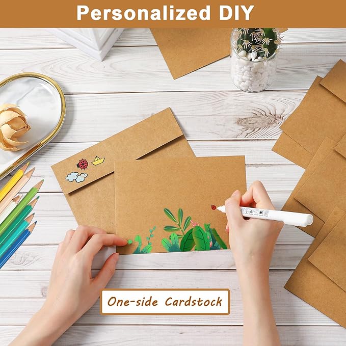 Silunkia 100 Packs Brown Blank Cards and Envelopes 5 x 7 Heavyweight Single Panel Cardstock and A7 Envelopes Self Seal for Wedding Invitations, Birthday, Thank You Cards, Mailing