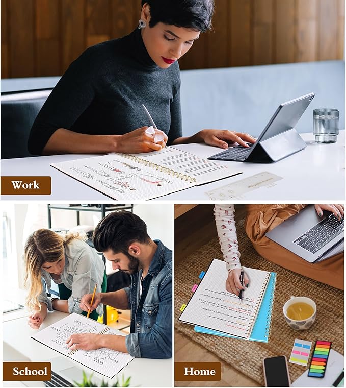 Graph Paper Notebook, Spiral Notebook Journal 8.5” x 11”, A4 Large Grid Notebooks for Women Men, 100 GSM Graph Paper, Plastic Hardcover Spiral Graphing Journals for Work School Engineerin, Black