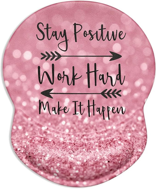 ITNRSIIET Ergonomic Mouse Pad with Gel Wrist Support Small Wrist Rest Smooth Surface Non-Slip PU Base Comfortable Office Supplies Pain Relief, 8.7 x 7.2 inches, Pretty Inspirational Quotes