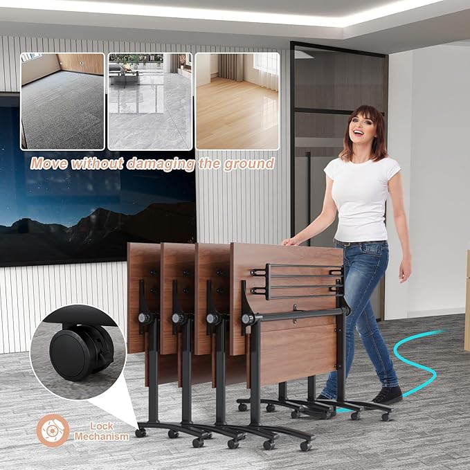 Conference Table Flip Top Mobile Conference Room Tables,Folding Conference Table with Wheels,Large Meeting Training Seminar Table Saving Space for Office Classroom(2D,61'')