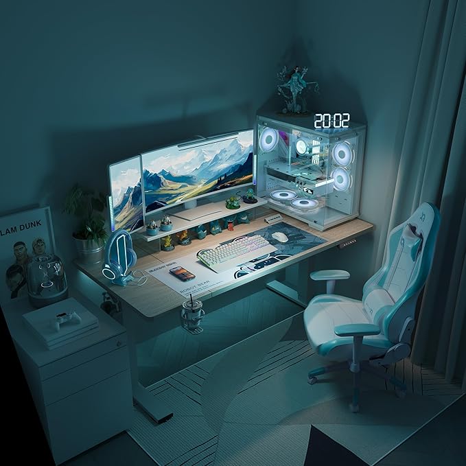 FitStand Standing Desk,Large 63x31 Inches Height Adjustable Stand Up Desks with Cable Management, Home Office Computer Desk with Cup Holder & Memory Preset, White Wood Grain