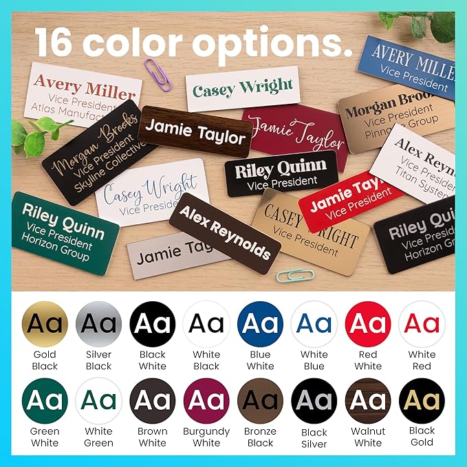 ExcelMark Custom Name Tag - Engraved Name Badge with Pin or Magnetic Backing, 16 Colors, 6 Fonts, and 2 Sizes to Choose from (Red w/White Letters, 1"x 3")