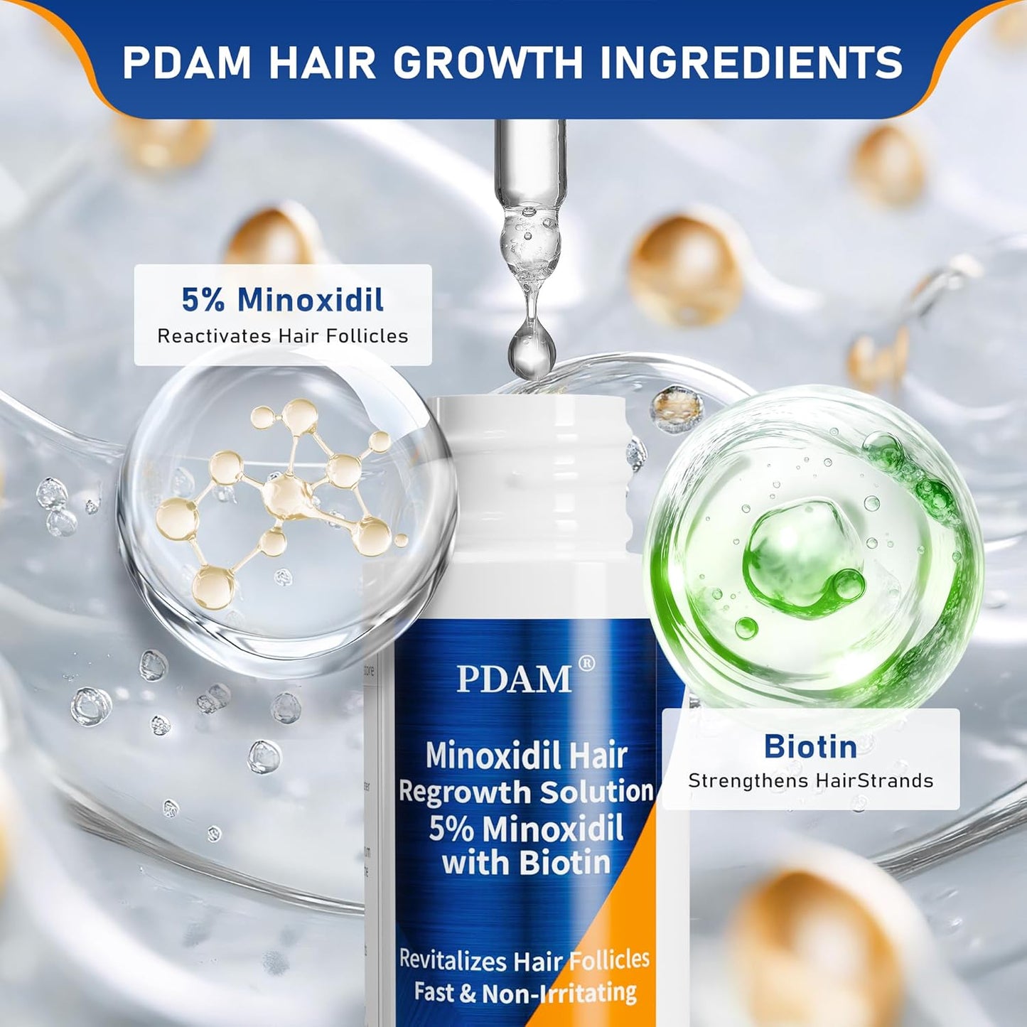 5% Minoxidil for Men Hair & Beard Growth Kit, Minoxidil for Women Hair Growth Serum, Extra Strength Hair Loss Treatment for Thinning Hair, Promotes Thicker Fuller Regrowth, Nourishes Scalp, 3 × 2oz