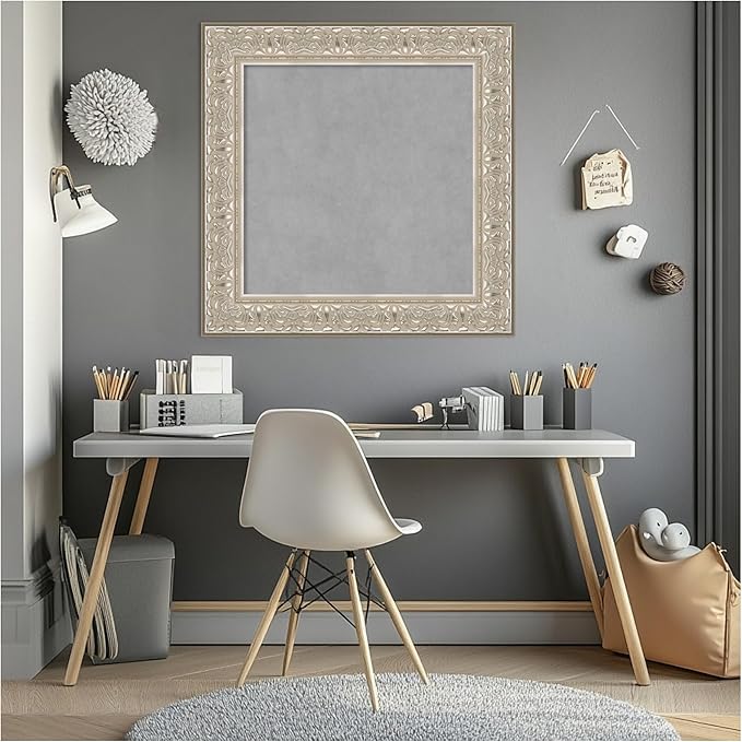 Amanti Art Silver Framed Magnetic Board 27x27 Medium Vision Board for use with Magnets, 100% Metal Sheet to Display Items as Office Decor or for Home Organization in mudroom, Kitchen or Kids Room