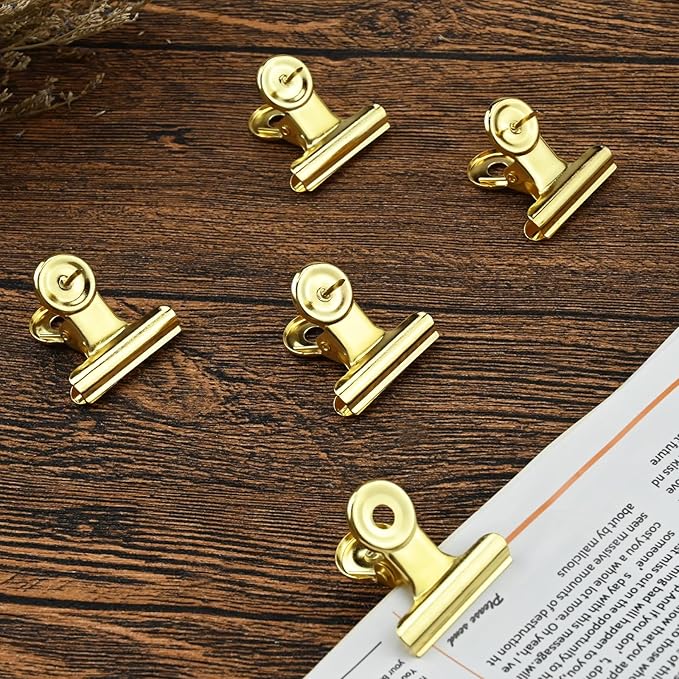 30 Pieces Push Pins Clips Gold Thumb Tacks with Clips for Cork Boards, Bulletin Boards