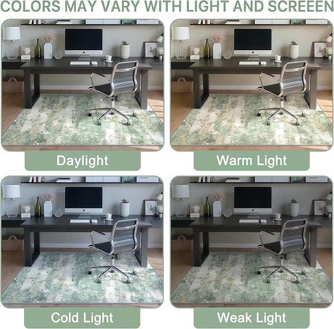 Office Chair Mat for Hardwood Tile Floor, Abstract 48"X 72" Desk Mats for Office Chair on Rolling Chairs Carpet, Desk Anti-Slip 1/5" Thick Rug for Computer Chair, Thin Low-Pile Floor Mat, Green