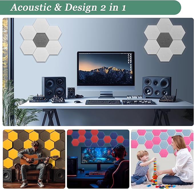 Hexagonal Acoustic Panels-12 Pack High-Density Sound Absorbing Panels 12"X10"X0.4" for Enhanced Noise Reduction, DIY Design, Idea for Studios, Offices, and Home Theaters(Violet)