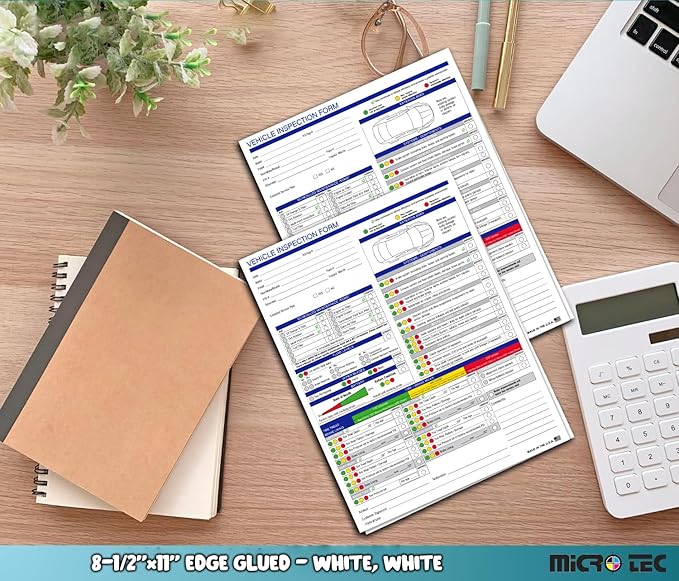 Multi-Point Inspection Form for Vehicles – 2-Part Carbonless Vehicle Checklist Pad – 8.5" x 11" Inspection Report – Edge-Glued, Manufacturer Recommended – White - Pack of 750