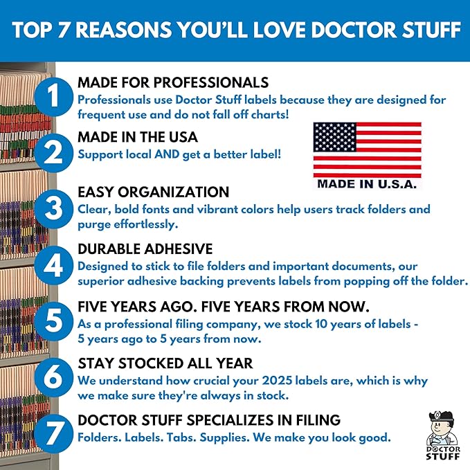 2025 Year Stickers, Doctor Stuff 2025 Chart Stickers, Gray/Black Color Coded, POS Style, USA Made Year Labels for End Tab File Folders, 500/Roll, 1 Roll, 3/4" x 1-1/2"