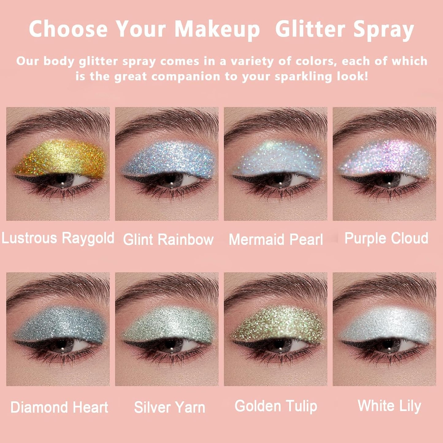 Boko Body Glitter Spray, Holographic Silver Glitter Spray for Body Face Hair Nail Clothes, Hair Glitter Body Shimmer Powder for Highlighter Makeup Festival Party Concert Rave Accessories