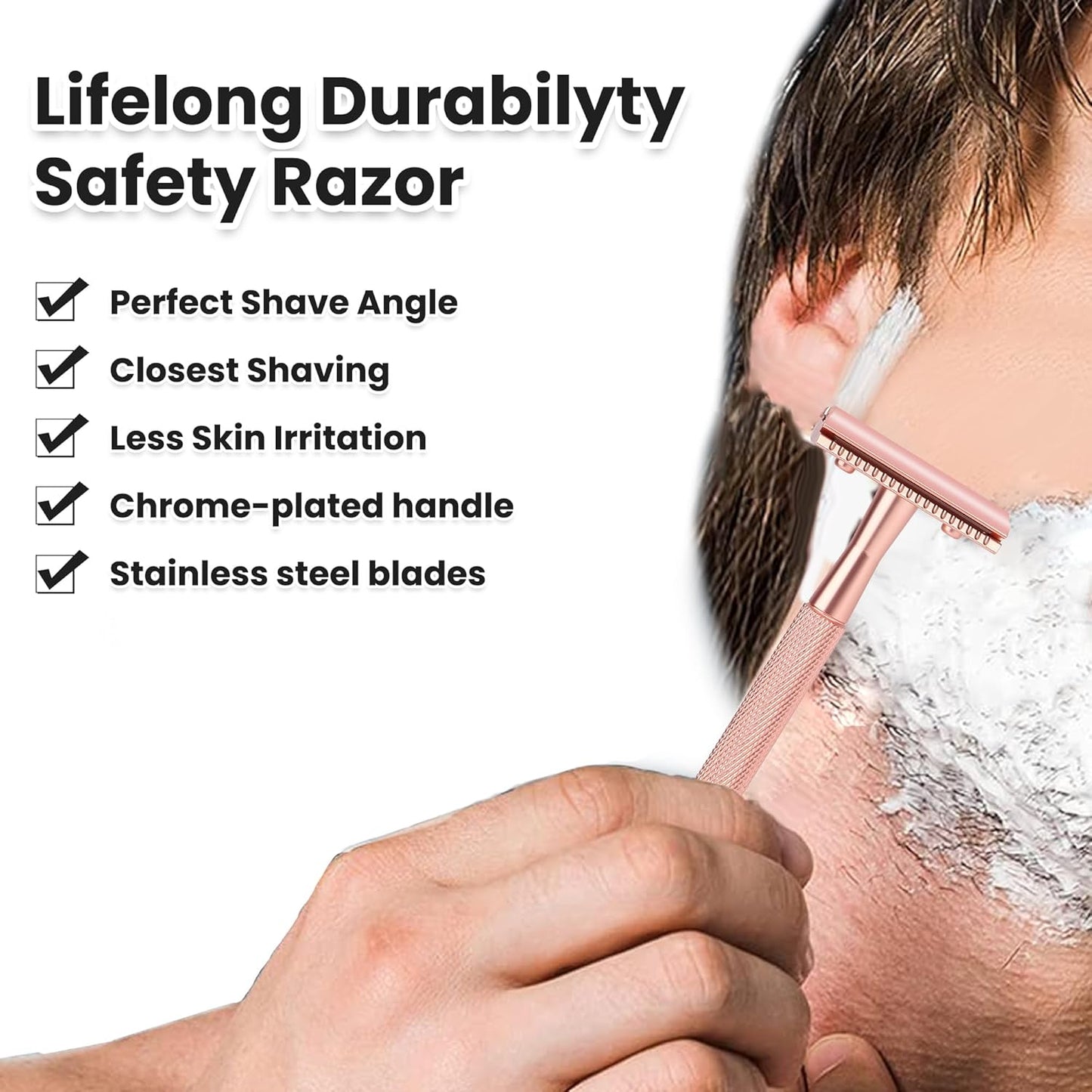 Single Blade Razor For Women With 10 Premium Stainless Steel Reusable Safety Razor Blade, Woman One Blade Razor, Rose Gold