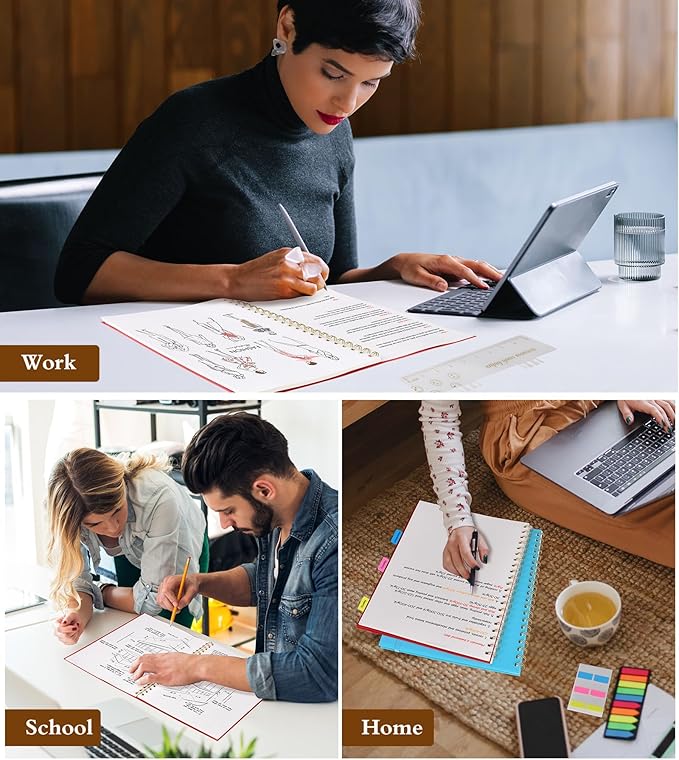 UEBZFOCS Dotted Notebook, Spiral Notebook Journal 8.5” x 11”, A4 Large Dot Grid Notebooks for Women Men, 100 GSM Dotted Paper, Plastic Hardcover Spiral Bullet Journals for Work School Sketching, Red