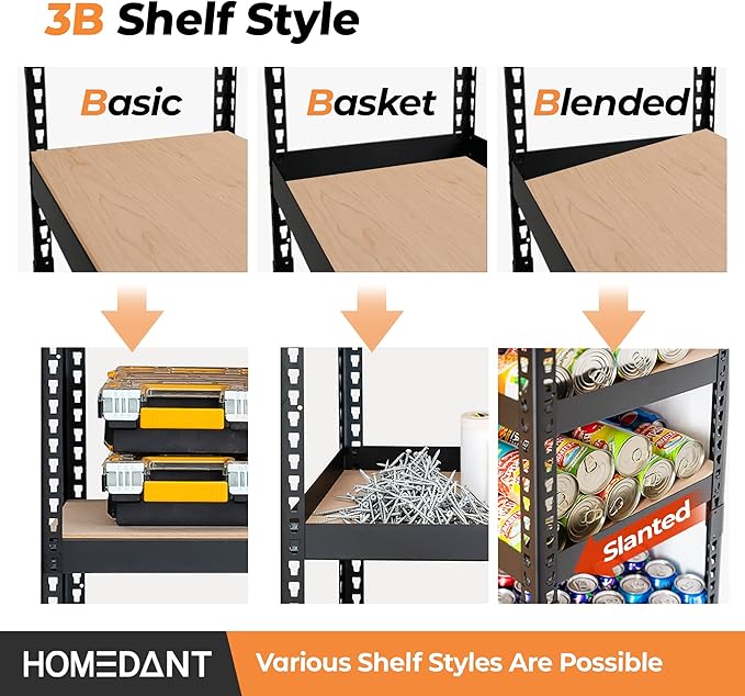 HOMEDANT 5 Tier Storage Shelves Adjustable Laminated Boltless Garage Metal Shelving Unit Heavy Duty Utility Rack Shelf Warehouse Pantry Closet Kitchen (2, (S) 28" W, Black)