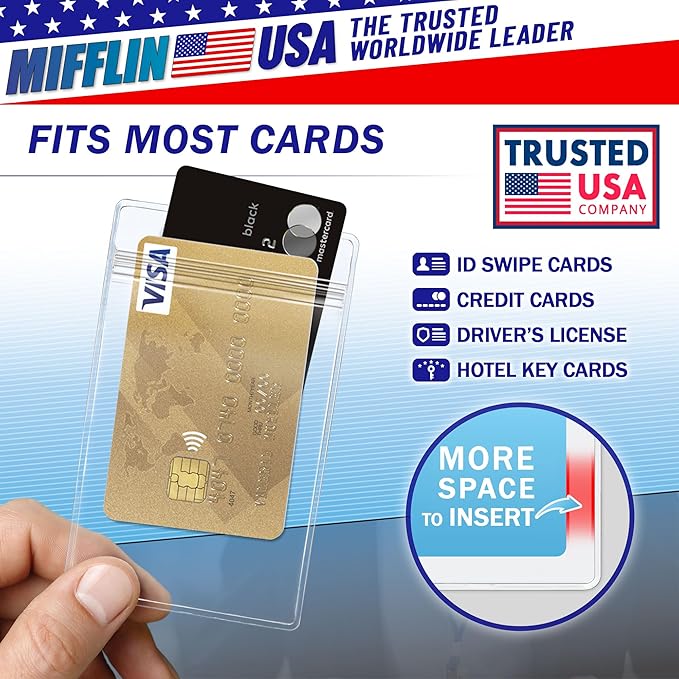 Mifflin-USA Large (L) Vertical ID Badge Holders (Clear, 3x4 inch, 250 Pack), Plastic Nametag Covers with Zipper, Name Tag Holder