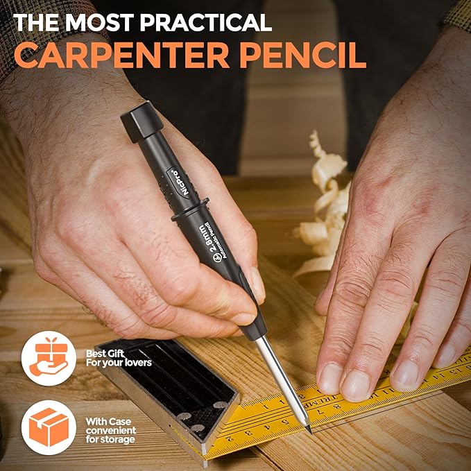 Nicpro 6 Pack CP3000 Carpenter Pencils with Sharpener, Mechanical Pencil Set with 78 Refill, Heavy Duty Construction Pencil, Carpenter Tools for Architect Marking (Red,Black,Yellow,Orange,Green,Blue)