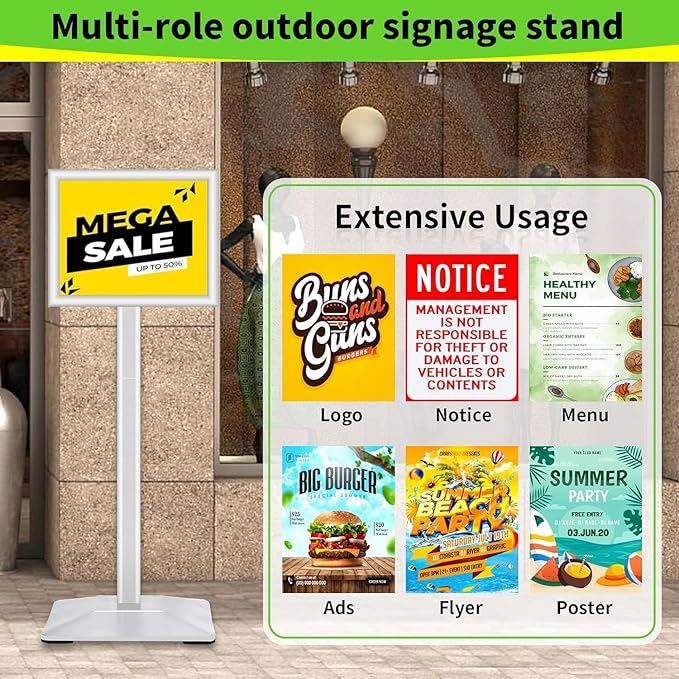 INNOVSIGN Heavy Duty Adjustable Pedestal Poster Sign Stand, 8.5x11 Aluminum Open Floor Standing Sign Holder for Vertical and Horizontal View Display (8.5x11,Silver)