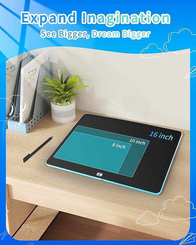 Rechargeable LCD Writing Tablet for Kids, 16 Inch Colorful Drawing Tablet, Educational Toddler Drawing Pad, Reusable Learning Toys for Kids (Ages 3-12), Ideal Gift for Christmas Birthday (Blue)