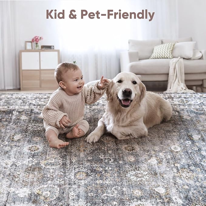Runners for Hallways Kitchen Runner Rug Non Slip 2'x10' Long Washable Rugs with Rubber Backing Soft Vintage Carpet Runner for Hallways, Kitchen, Laundry, Bedroom, Bathroom (Grey)