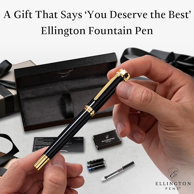 Ellington Pens Luxury Fountain Pen Set- Extra Fine Nib- Includes 3 Ink Cartridges, Refillable Ink Converter, Gift Box -Fountain Pens For Writing, Calligraphy, Journaling, Sketching (Noble Heritage)