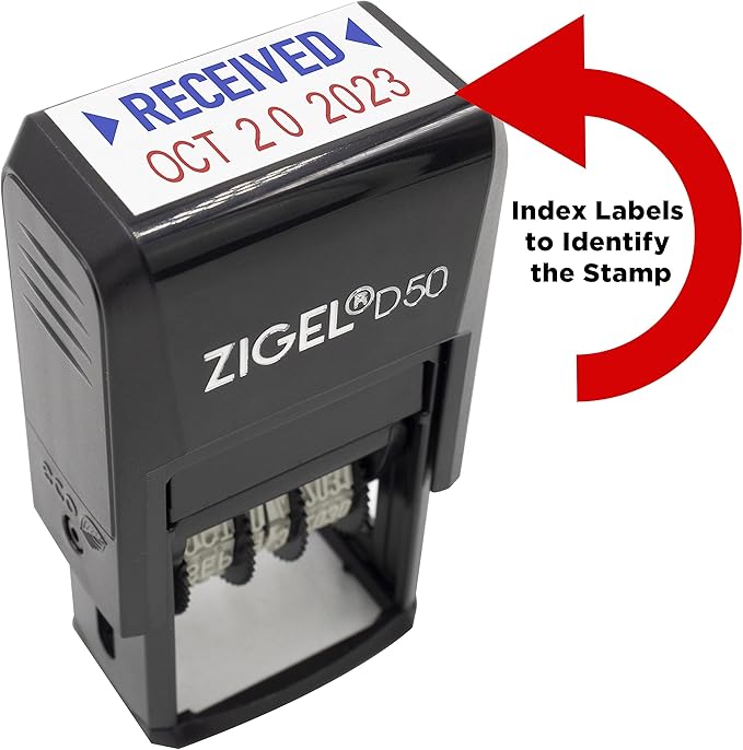ZIGEL D50 Date Stamp with Received - Self Inking Date Stamp - Blue/Red