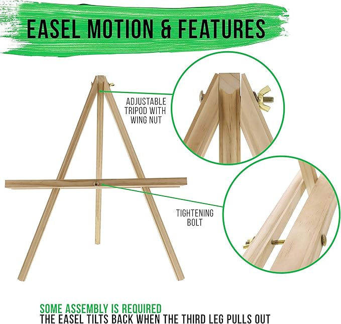 U.S. Art Supply 12" Natural Wood Tabletop Easel (4 Pack) - Adjustable A-Frame Canvas Stand for Painting Party & Signs - Table Top Easel for Painting, Canvas Holder, Crafts, Photos, Pictures