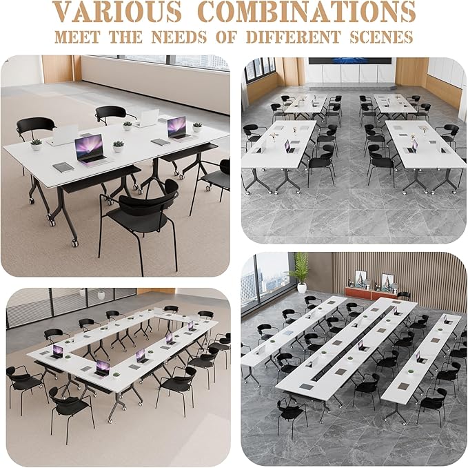 Goakwwuz Conference Room Table, Folding Conference Tables,Thicken Grey Tabletop,Flip Top Wooden Seminar Meeting Room Table for Conference Room Offices (2, Black Drawer, 55.1”)