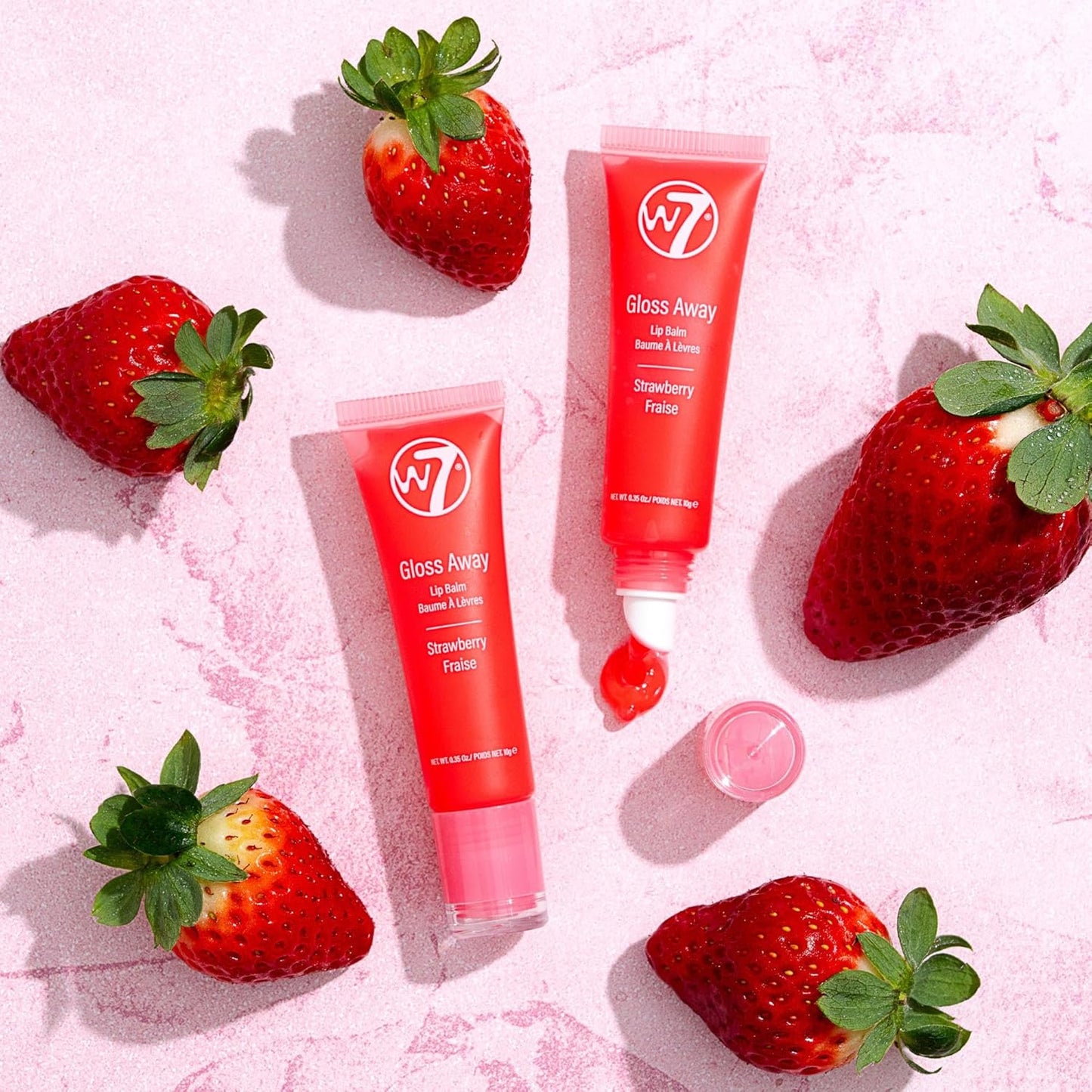 W7 Gloss Away Lip Balm - 2 Piece Set - Nourishing Lip Balm Formula With Shea Butter - Strawberry