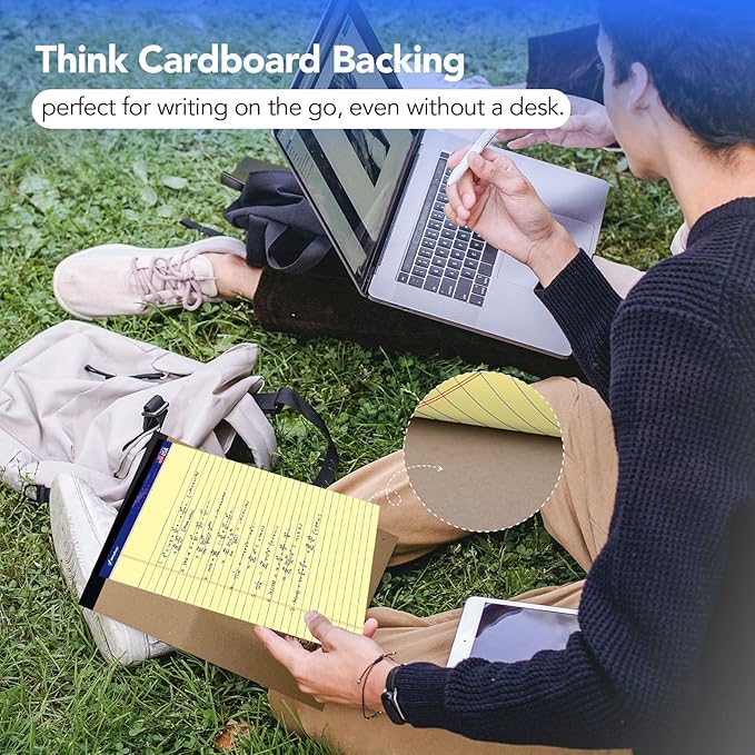 WritePads Legal Pad 8.5"x14" Note Pad,Wide Ruled Writing Pad,Canary Paper,6 Pack,50 Sheets Per Pad,Micro perforated Notepad,Made in the USA