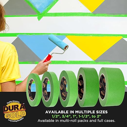 Dura-Gold Green Automotive Masking Tape 1-1/2 Inch (1.41 Inch x 55 Yards), Case of 24 Rolls - Premium High-Performance, Heat Resistant - Auto Refinish Painting, Car Detailing, Autobody, Painters Tape