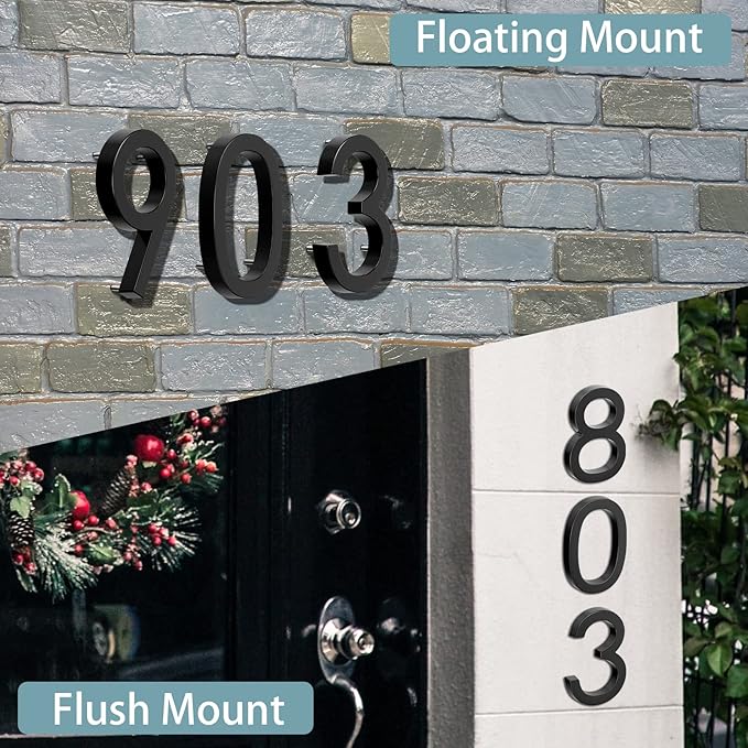 6" Floating Stainless Steel Address House Number, Modern Metal Anti-Rust House Numbers with Nail Kits for Door Garden Mailbox Decor Visibility Signage (8)