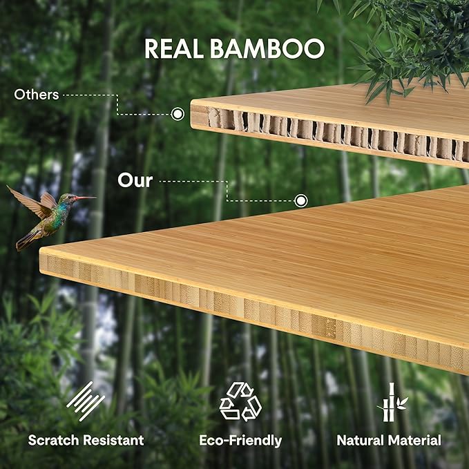 FLEXISPOT EN1 Bamboo Standing Desk, 55 x 28 Inches Whole-Piece Electric Adjustable Height Sit Stand Desk for Home Office (White Frame + Bamboo Curved Desktop, 2 Packages)