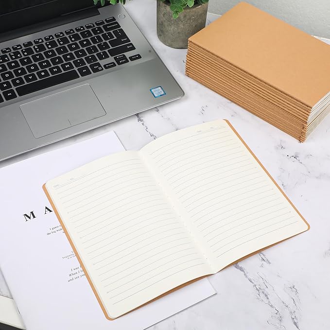miikoul 4 Pack A5 Kraft Paper Notebook Lined Journal Bulk, 8.3 X 5.5 Inch, 60 Pages/30 Sheets, 80gsm, Travel Notebook Notepad for Adult, Students, Gift, Office, Back to School Supplies