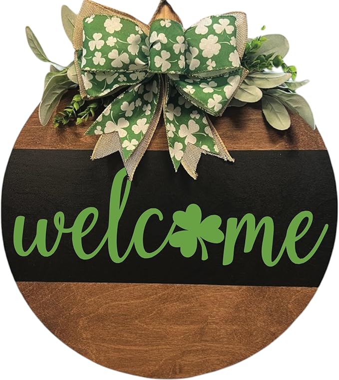 Wood front door sign Wood sign Home decor Welcome sign Sign for front door House warming gift Wedding gift (Saint Patrick's-UV020(A41) S003, 15" Width)