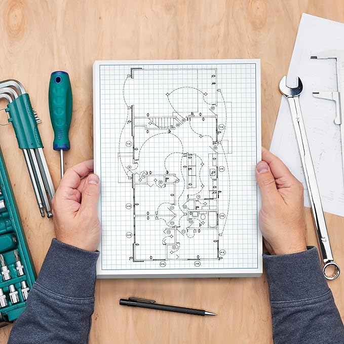 Graph Paper Pad for Blueprint Drawings, Drafting, Engineering Drawing, and Planning - Graph Paper 8.5x14 Blueprint Quadrille Grid Paper Pads with Blue Lines, High Brightness 50 Sheets (1-Pack)